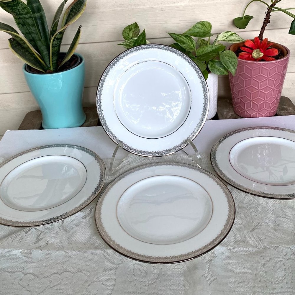 Set of 4 Lenox Lace Couture Salad Plate 8 1/4” - Silver Design - New
